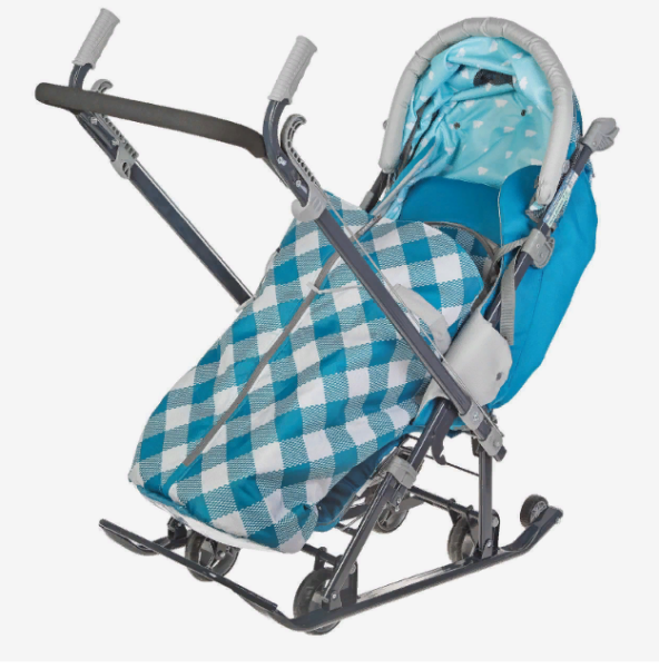 Санки-коляска Ника детям НД7-4/4 с колесом Принт: капри в клетку фото