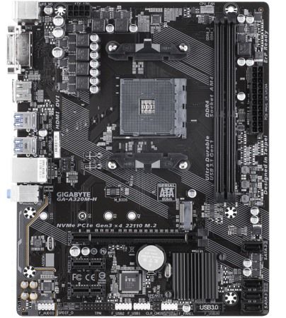 Материнская плата MB Gigabyte GA-A320M-H <S-AM4 AMD A320 2xDDR4 mATX AC`97 8ch(7.1) GbLAN RAID+DVI фото