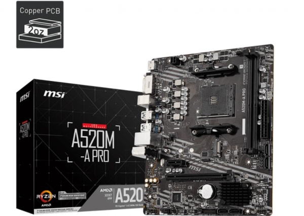 Материнская плата MSI A520M-A PRO <Soc-AM4 AMD A520 DDR4 mATX AC`97 8ch GbLAN+DVI+HDMI> фото