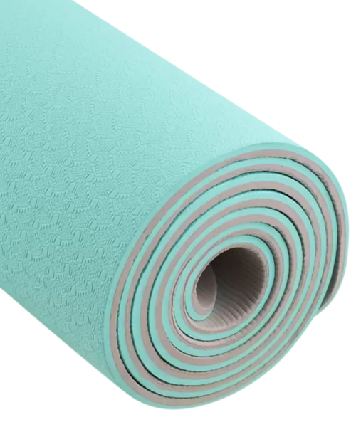 Коврик для йоги STARFIT FM-201 TPE, 183x61х0,6 см,, мятный/серый фото