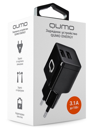 Сетевое зарядное устройство Qumo Energy (Charger 0061), 2 USB, 3.1A, черный фото