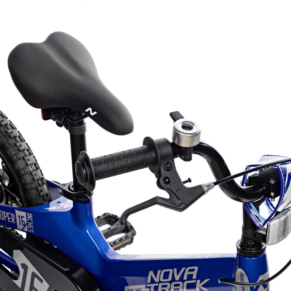 (м) Велосипед детский NOVATRACK 16"16M.COOPER.BL5 Магний-алюминий.рама, синий, полная защ.цепи, пер. фото