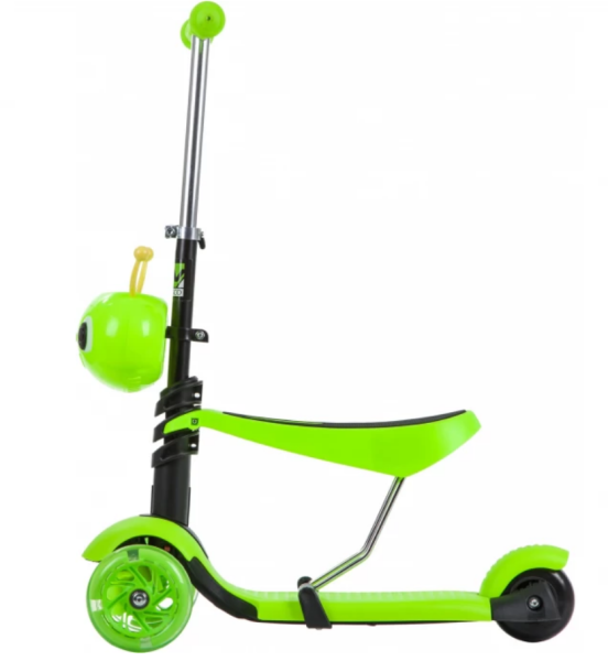 Самокат-кикборд NOVATRACK 120S.DISCOKIDS.GN9 Saddle для детей, трансформер, свет.колеса PU 120*90мм, фото
