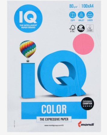 Бумага IQ "Color neon" А4, 80г/м2, 100л. (розовый неон) фото