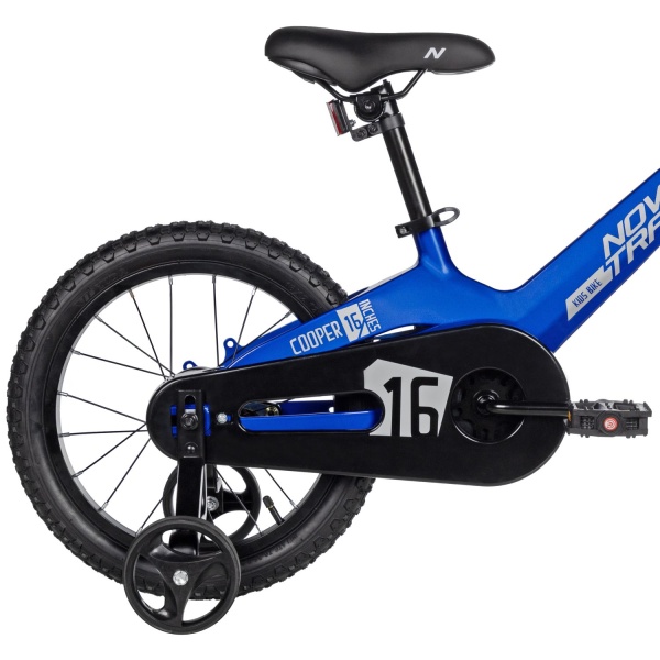 (м) Велосипед детский NOVATRACK 16"16M.COOPER.BL5 Магний-алюминий.рама, синий, полная защ.цепи, пер. фото