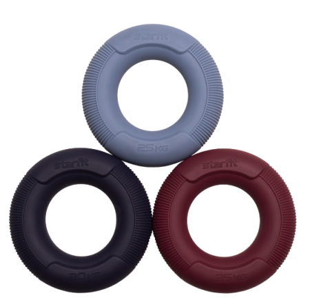 Эспандеры кистевые STARFIT ES-406 кольцо, силикагель, d=8,8 см, 25, 30, 35 кг, 3 шт. фото
