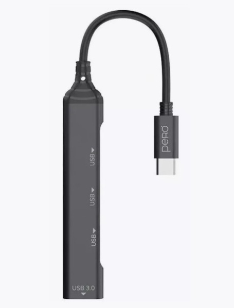 Хаб USB 3.0 PERO MH02 USB-С TO USB 3.0+USB 2.0+USB 2.0+USB 2.0, серый MH02GR фото
