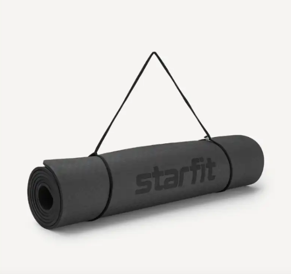 Коврик для йоги STARFIT FM-201, ТПЭ, 0,6 см, 183x61 см, черный фото