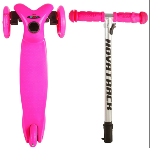 Самокат-кикборд NOVATRACK 120H.DISCOKIDS.PN20 детский, свет.колеса PU пер.120*24  задн.76*24мм, эрго фото