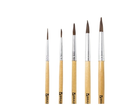 Кисти BRAUBERG, НАБОР 5шт., (из ворса пони кругл. № 1,2,3,4,5), блистер, 200222 фото