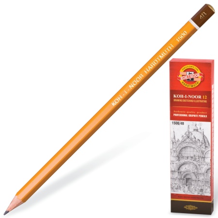 Карандаш ч/г KOH-I-NOOR 1500, 1шт., 4B, корпус желтый, заточенный фото