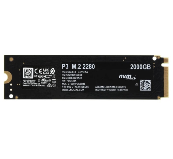 Накопитель SSD 2Tb M.2 2280 Crucial P3 NVMe PCIEx4 (CT2000P3SSD8) фото