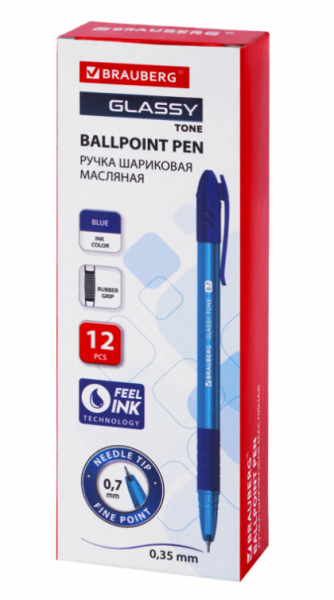 Ручка шариковая масляная с грипом BRAUBERG GLASSY TONE, СИНЯЯ, узел 0,7 мм, линия 0,35 мм, 144108 фото