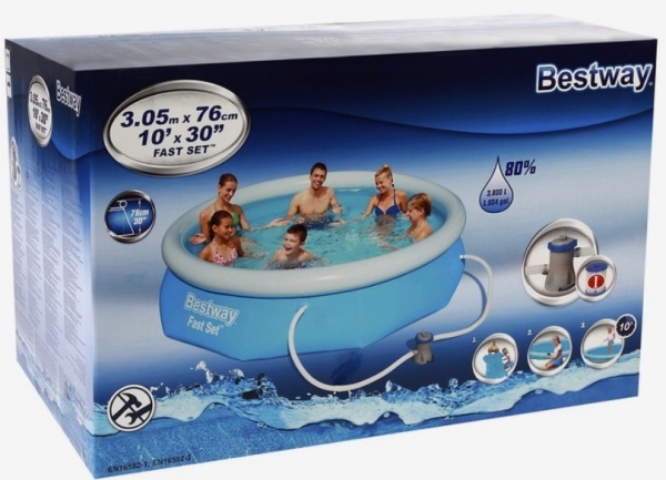 Бассейн с надувным бортом "Bestway Fast Set" (305*76) фил.-насос 1249л/ч  арт. 57270 фото