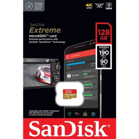 Карта памяти MicroSD 128GB SanDisk Class 10 Extreme A2 UHS-I U3 (190/90 Mb/s) (SDSQXAA-128G-GN6MN фото