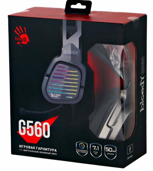 Игровые наушники с микрофоном A4 Bloody G560 серый 2м мониторные USB (G528C) купить ЦИТ Игровые наушники с микрофоном A4 Bloody G560 серый 2м мониторные USB (G528C) фото
