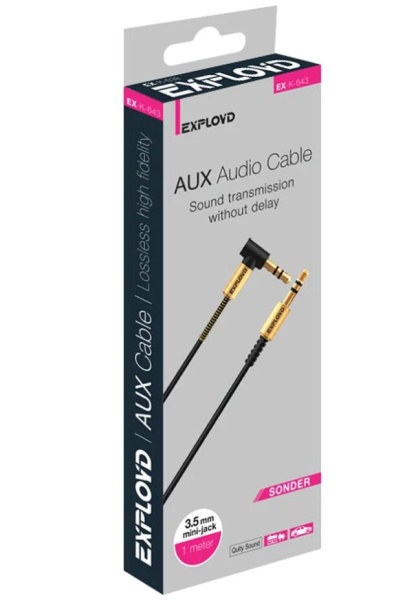 Аудиокабель EXPLOYD EX-K-643 AUX Jack 3,5mm (M) - Jack 3,5mm (M) круглый силикон боковой 1M чёрный S фото