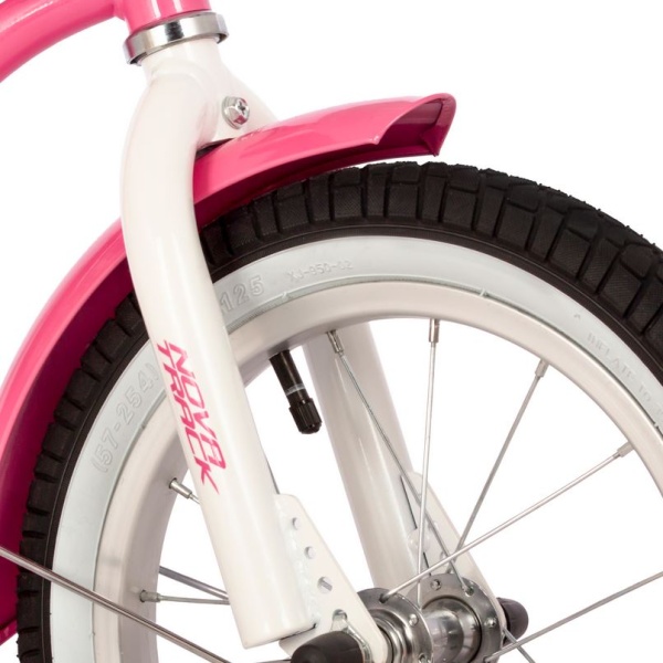 (м) Велосипед детский NOVATRACK 14"147BUTTERFLY.PN23 розовый, тормоз нож, крылья и багаж хром, корз, фото