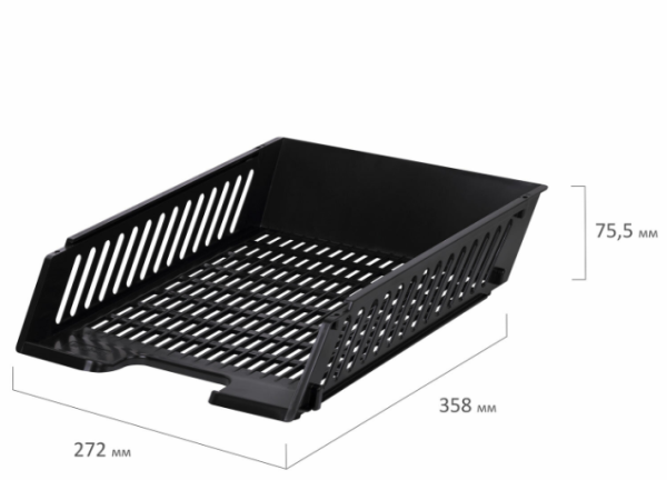 Лоток горизонтальный для бумаг BRAUBERG-MAXI, с пазами, А4 (358х272х69 мм), сетчатый, черный, 231141 фото