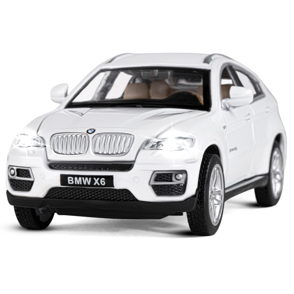 ТМ "Автопанорама" Машинка металлическая 1:32 BMW X6, белый, свет, звук, откр. двери, капот и багажни фото