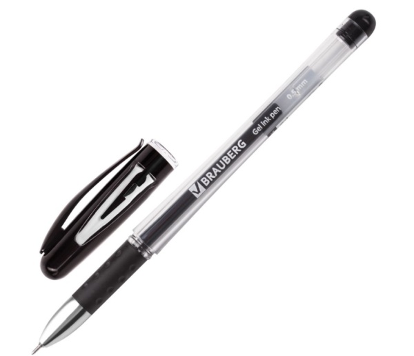 Ручка гелевая с грипом BRAUBERG "Geller", ЧЕРНАЯ, игольчатый узел 0,5 мм, линия письма 0,35 мм, 1411 фото