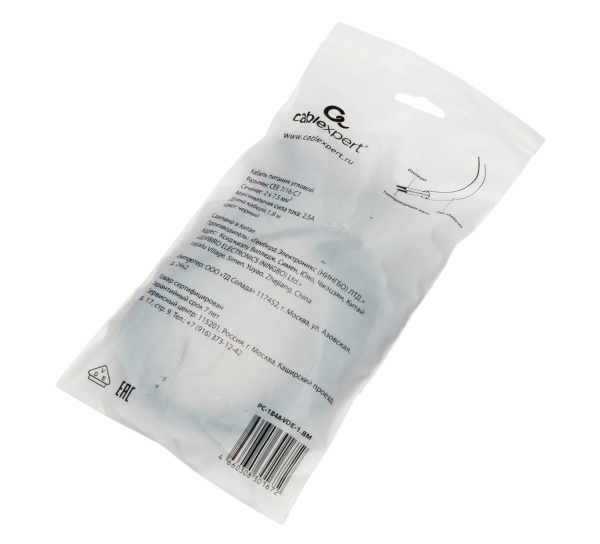 Кабель питания для ноутбуков, аудио/видео техники Cablexpert PC-184A-VDE-1.8M угловой фото