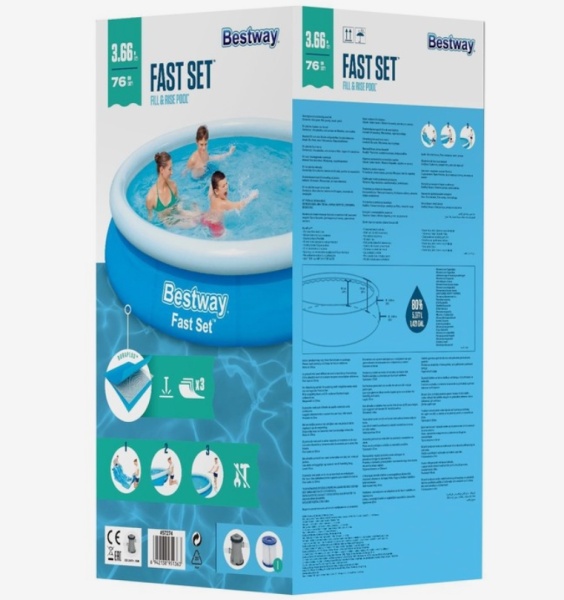Бассейн с надувным бортом "Bestway Fast Set" (366*76) фил.-насос 1249л/ч  арт. 57274 фото