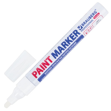 Маркер-краска лаковый 4 мм, БЕЛЫЙ, НИТРО-ОСНОВА, алюминиевый корпус, BRAUBERG PROFESSIONAL PLUS, 151 фото