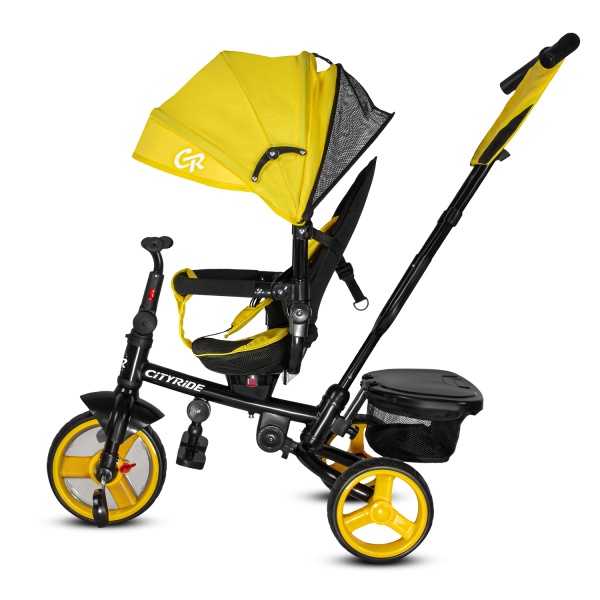 (м) Велосипед детский 3-х колесный City-Ride CR-B3-09YW рама сталь, колясочная крыша, ручка управлен фото