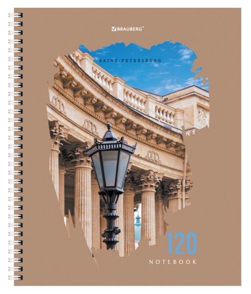 Тетрадь А5 120л. BRAUBERG гребень, клетка, твёрдая обложка, Города (микс в спайке),404449 фото