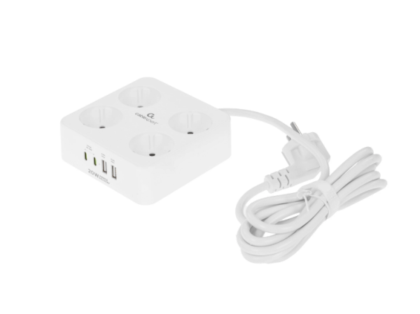 Сетевой фильтр Cablexpert Plate PLT-4-C2U2-W-2 белый (4 розетки + 2 USB-A + 2xType-C)  фото
