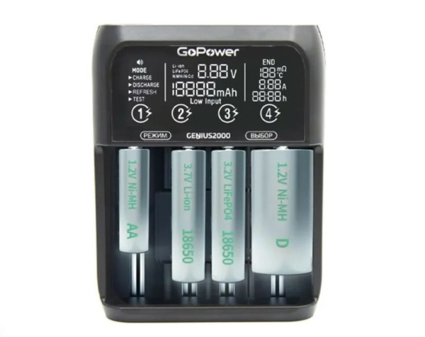 З/У для аккумуляторов GoPower Genius2000 Ni-MH/Ni-Cd/Li-ion/IMR/LiFePO4 4 слота (1/40) купить ЦИТ З/У для аккумуляторов GoPower Genius2000 Ni-MH/Ni-Cd/Li-ion/IMR/LiFePO4 4 слота (1/40) фото