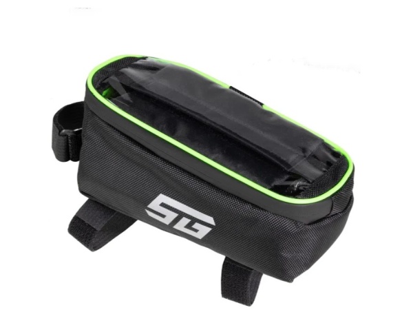 Велосумка на раму с отделением для телефона STG, модель FB-016, размер 20х11х9 см, черный/салатовый фото