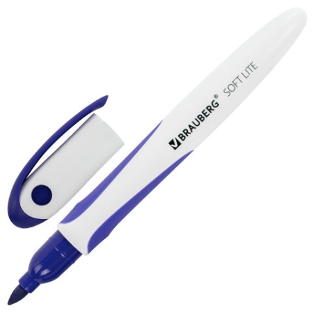 Маркер стираемый для белой доски СИНИЙ, BRAUBERG "SOFT LITE", 3 мм, резиновая вставка, 152105 фото