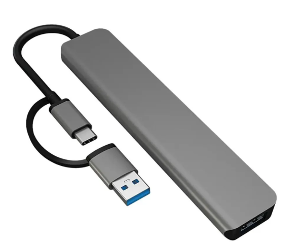Хаб USB 3.0 PERO MH07, USB-С/USB-A TO SD+TF+AUX 3.5 MM+USB-C+USB 3.0+3xUSB 2.0,серый,MH07GR фото