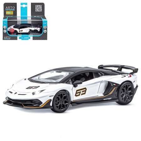 ТМ "Автопанорама" Машинка металлическая, 1:32 Lamborghini SVJ, белый, откр. двери и багажник, свет,  фото