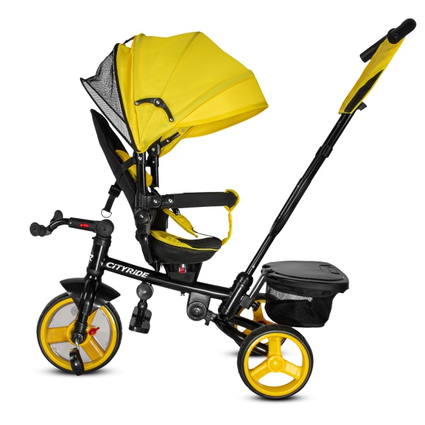 (м) Велосипед детский 3-х колесный City-Ride CR-B3-09YW рама сталь, колясочная крыша, ручка управлен фото