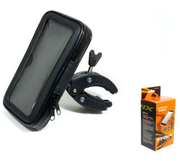 Держатель телфона TRIX, 85x145mm, крепление на руль, закрытый, силиконовая вставка для экрана, черны фото