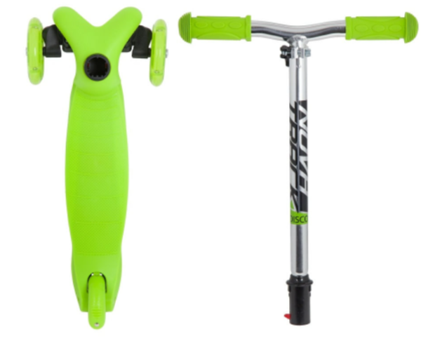 Самокат-кикборд NOVATRACK 120H.DISCOKIDS.GN20 детский, свет.колеса PU пер.120*24  задн.76*24мм, эрго фото