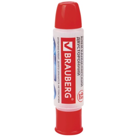 Клей канцелярский двусторонний BRAUBERG, 45 мл, с узким и широким аппликаторами, 227534 фото