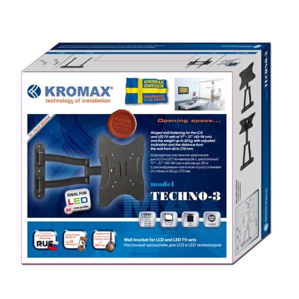 Кронштейн KROMAX TECHNO-3 белый15"-40" макс.20кг фото