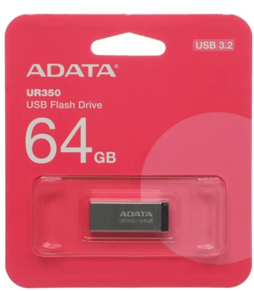 USB флеш-накопитель 64Gb A-Data  UR350 UR350-64G-RSR/BK USB 3.2 серебро/чёрный  фото