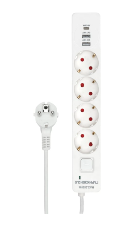 Сетевой фильтр Гарнизон 2.0 Мультипорт EPS-OP-4-CU2-W-2, 4р, 10А, 1xType-C PD QC, 2хUSB, 2м, ур.защи фото