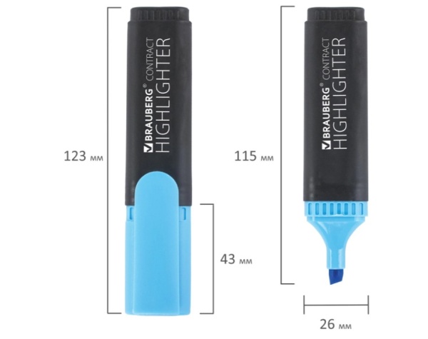 Текстовыделитель BRAUBERG "Contract", ГОЛУБОЙ, линия 1-5 мм, 150391 фото