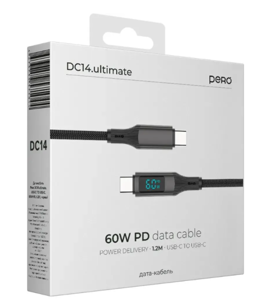 Кабель Type-C to Type-C PERO DC14  ULTIMATE PD 60W 1,2м черный (PRDC-14CC) фото