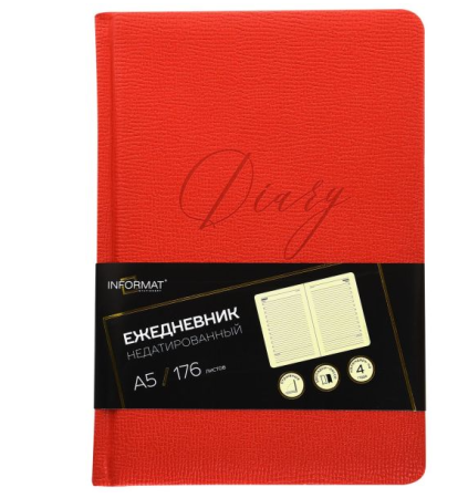 Ежедневник А5 недат. INFORMAT ФЕНОМЕН 176 л. красн. тв. обл. тисн. обрез красн. ляссе лин. фото