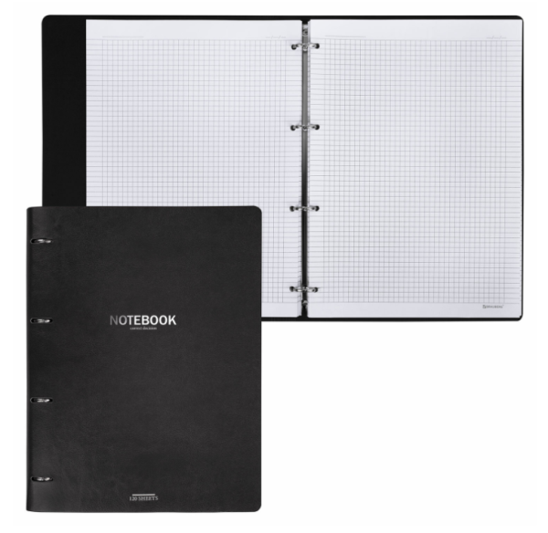 Тетрадь на кольцах БОЛЬШАЯ А4 240х310мм 120л, под кожу, BRAUBERG VISTA, Black, 404512 фото