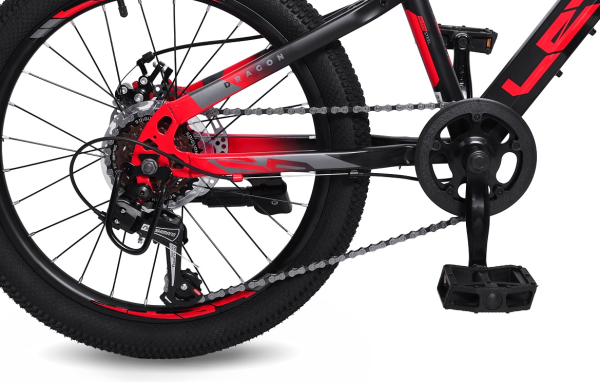 (м) Велосипед детский LETO 20"DRAGON, сталь, рама 10,5", 6-ск, черный/красный фото