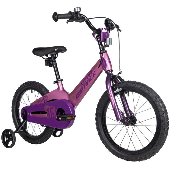 (м) Велосипед детский NOVATRACK 16"16M.COOPER.LC5 Магний-алюминий.рама, лиловый, полная защ.цепи, пе фото