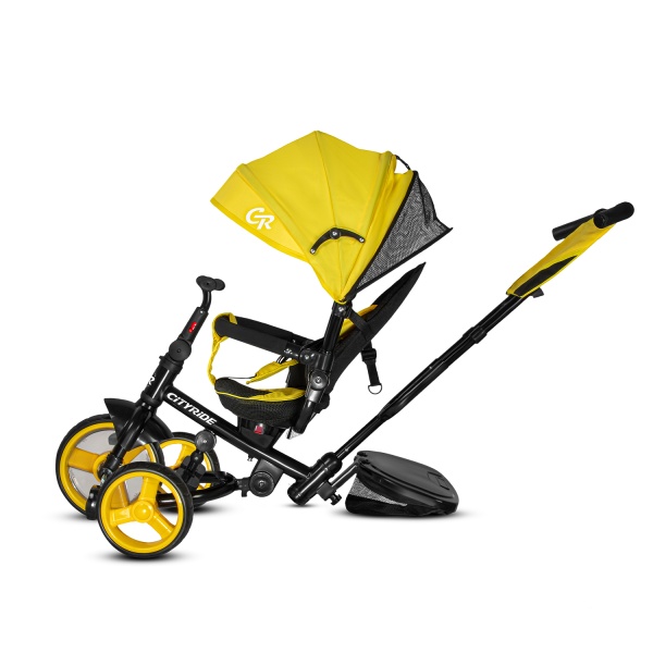 (м) Велосипед детский 3-х колесный City-Ride CR-B3-09YW рама сталь, колясочная крыша, ручка управлен фото